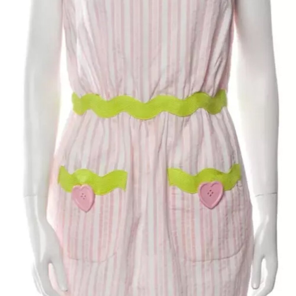 MOSCHINO Couture Spring 2022 PINK STRIPE LIME RIC RAC HEART BUTTON US 4 $1,900